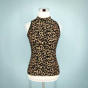 Milly Size Medium M Leopard Animal Print Mock Neck Sleeveless Knit Sweater
